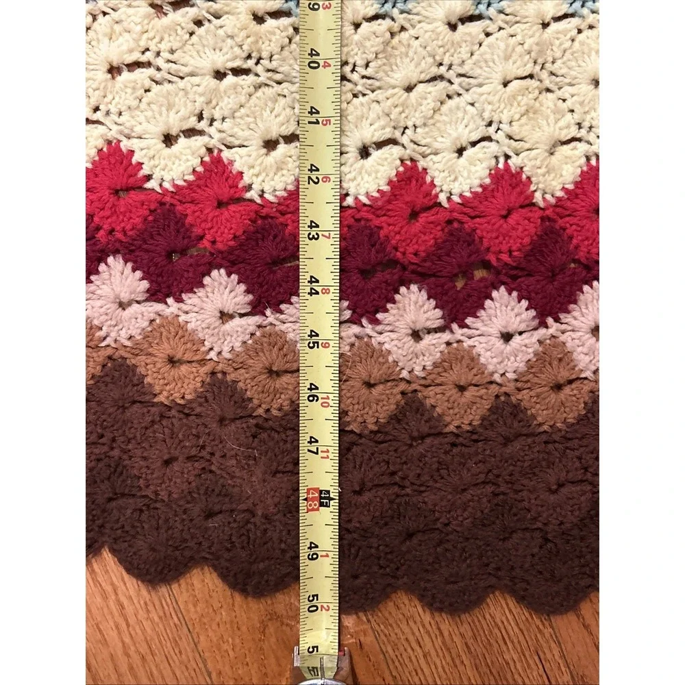 Vtg‎ Multicolor Crocheted Knit Afghan Blanket Couch Throw Rustic Cabincore
